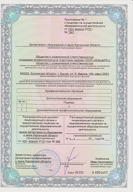 Приложение №1 к лицензии на осуществление образовательной деятельности от 22 апреля 2019 г. №1541